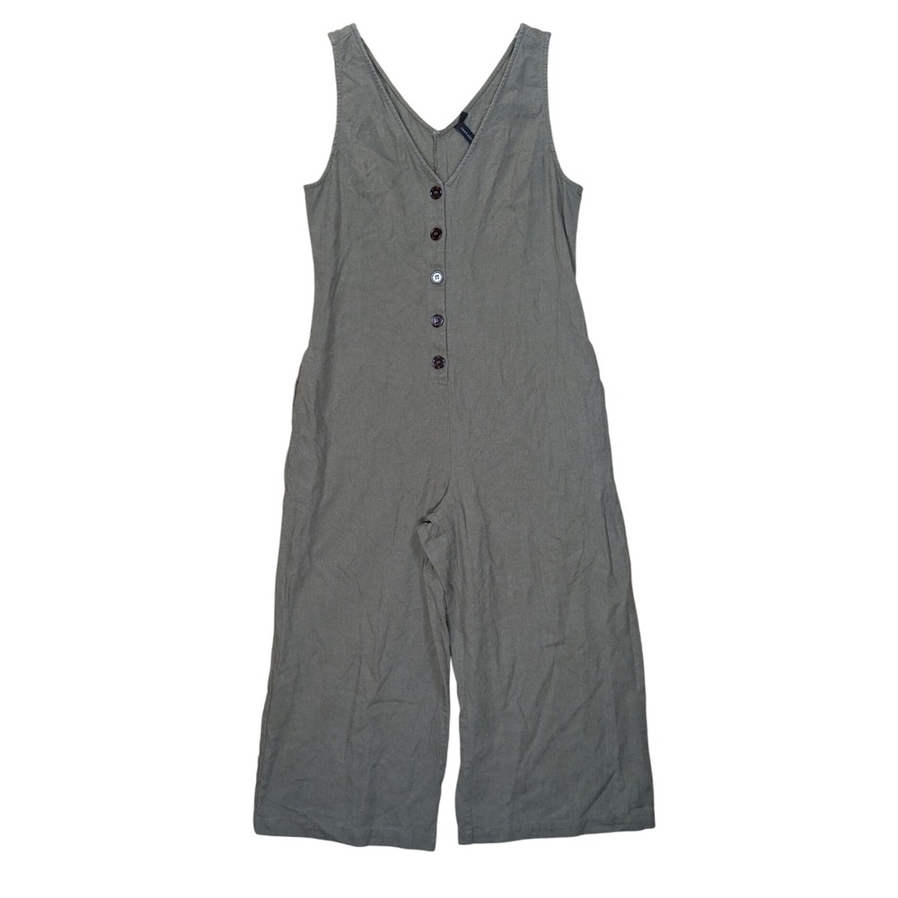 Knot Sisters Jumpsuit Wide Leg Cropped Linen Blend Lagenlook Boho Women's Medium